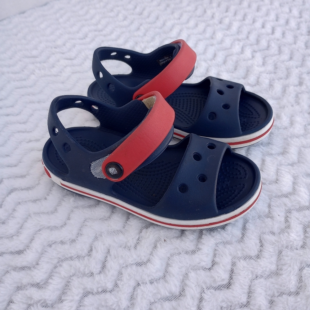 Kid's boy's croc Crocs sandals crocbrand adjustable navy red shoe C9 size new